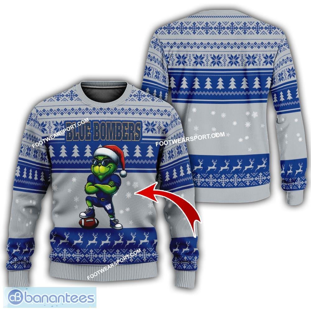 cfl winnipeg blue bombers new grinch knitted christmas sweater gift for men and women image CFL Winnipeg Blue Bombers New Grinch Knitted Christmas Sweater Gift For Men And Women - CFL Winnipeg Blue Bombers New Grinch Ugly Christmas Sweater Photo 1