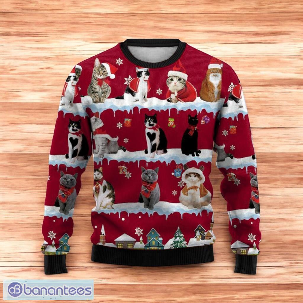 christmas cute cat print crew neck christmas ugly sweater 3d for men and women image Christmas Cute Cat Print Crew Neck Christmas Ugly Sweater 3D For Men And Women Product Photo 1