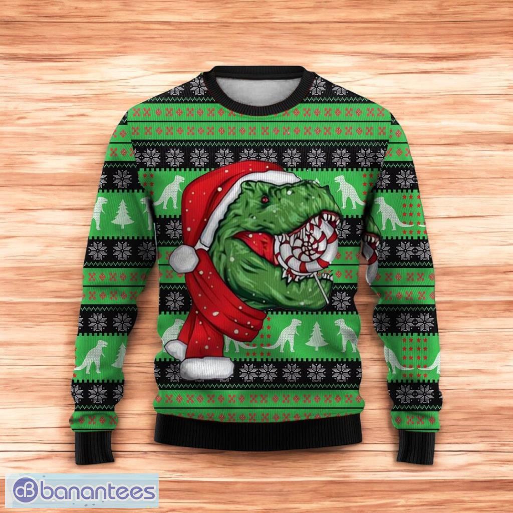 christmas dinosaur print crew neck christmas ugly sweater 3d for men and women image Christmas Dinosaur Print Crew Neck Christmas Ugly Sweater 3D For Men And Women Product Photo 1