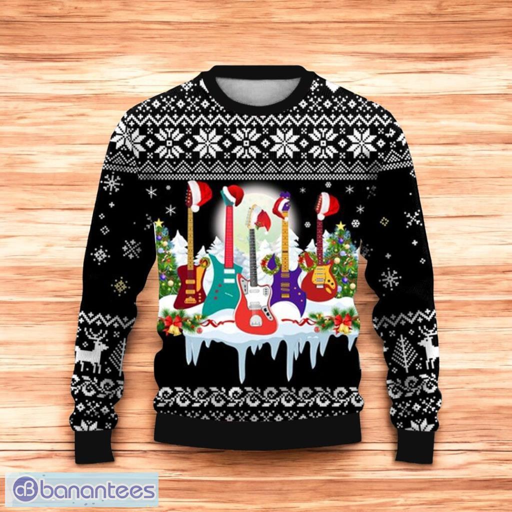 christmas guitar music party printed casual crew neck christmas ugly sweater 3d for men and women image Christmas Guitar Music Party Printed Casual Crew Neck Christmas Ugly Sweater 3D For Men And Women Product Photo 1