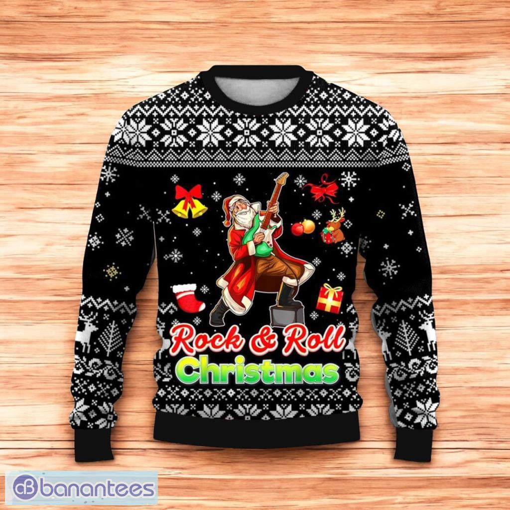 christmas rock and roll printed casual crew neck christmas ugly sweater 3d for men and women image Christmas Rock And Roll Printed Casual Crew Neck Christmas Ugly Sweater 3D For Men And Women Product Photo 1
