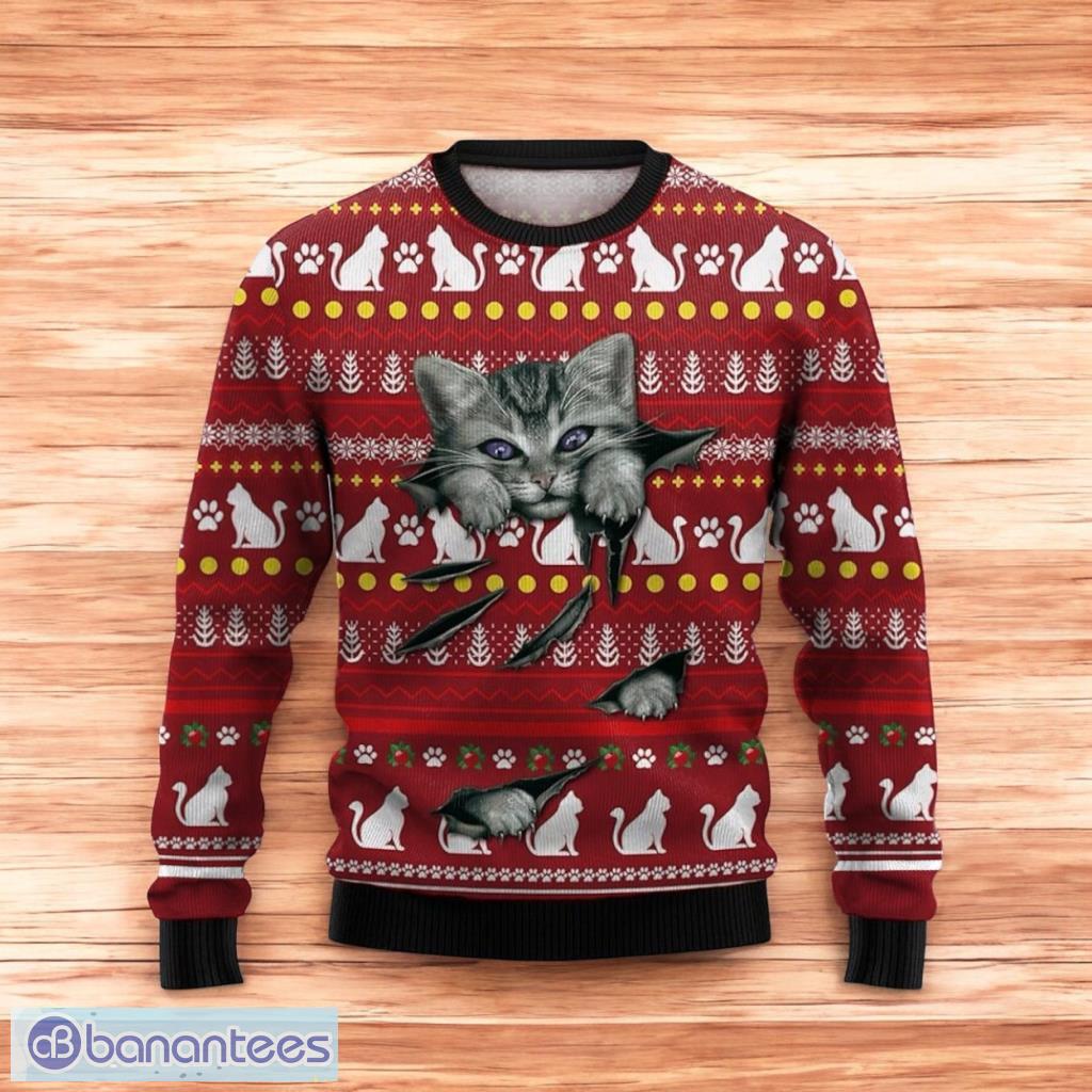 christmas ugly sweater cute cat printed round neck christmas ugly sweater 3d for men and women image Christmas Ugly Sweater Cute Cat Printed Round Neck Christmas Ugly Sweater 3D For Men And Women Product Photo 1
