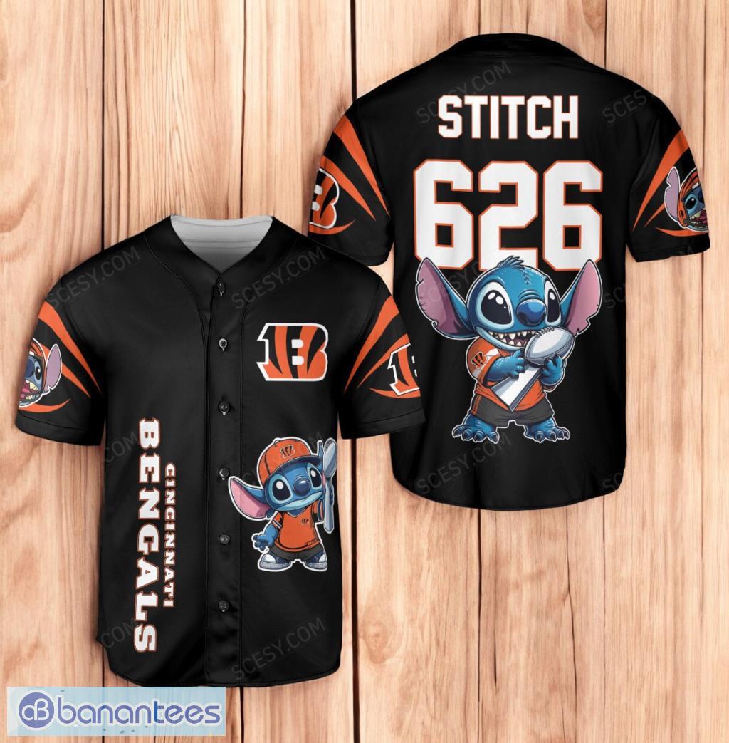 cincinnati bengals lilo stitch champions baseball jersey shirt black limited edition image Cincinnati Bengals Lilo & Stitch Champions Baseball Jersey Shirt Black Limited Edition Product Photo 1