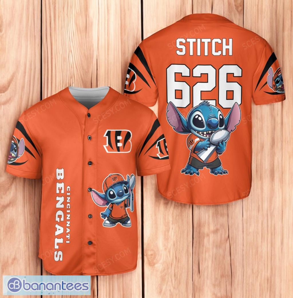 cincinnati bengals lilo stitch champions baseball jersey shirt orange limited edition image Cincinnati Bengals Lilo & Stitch Champions Baseball Jersey Shirt Orange Limited Edition Product Photo 1