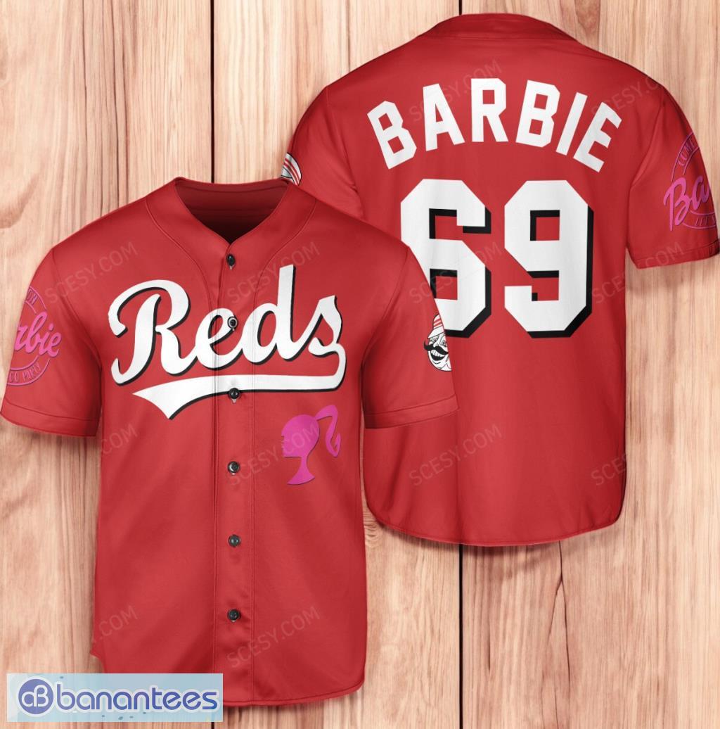 cincinnati reds barbie baseball jersey shirt red limited edition image Cincinnati Reds Barbie Baseball Jersey Shirt Red Limited Edition Product Photo 1