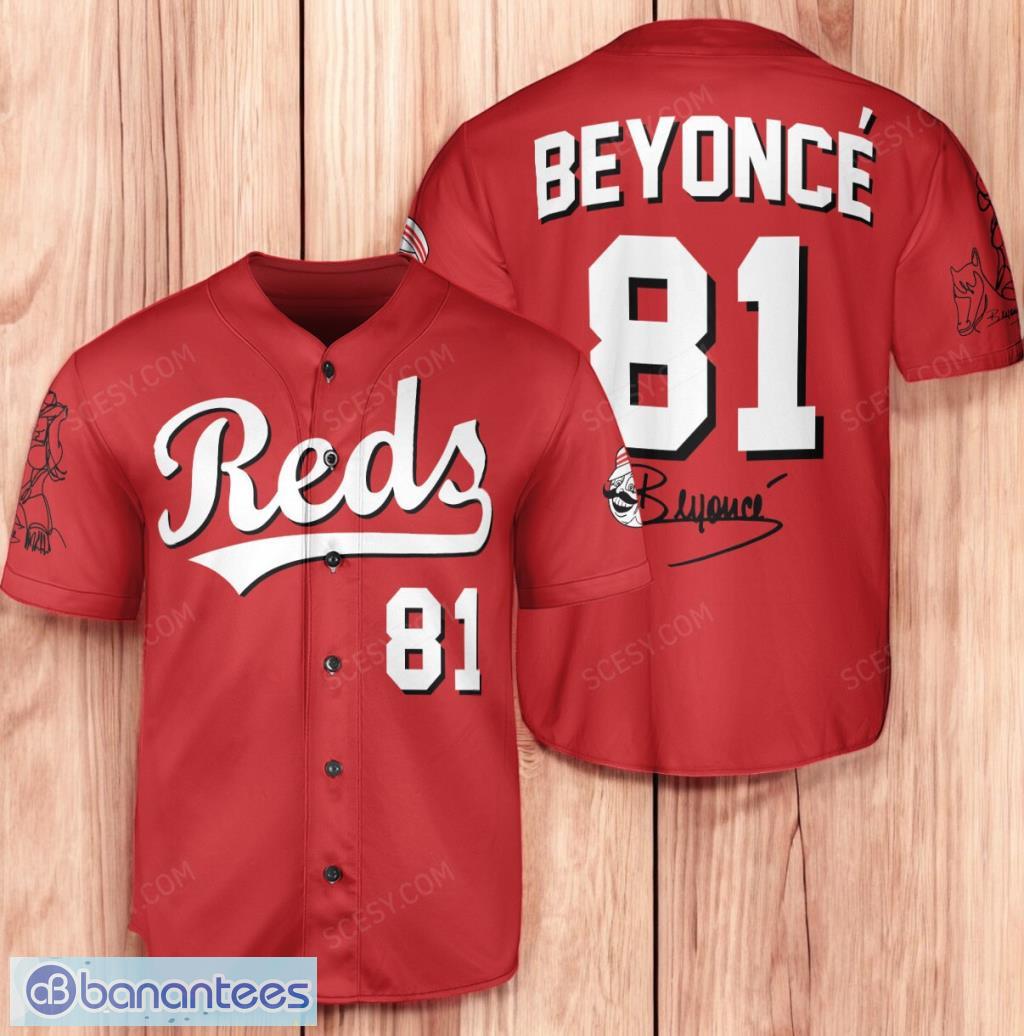 cincinnati reds beyonce baseball jersey shirt red limited edition image Cincinnati Reds Beyonce Baseball Jersey Shirt Red Limited Edition Product Photo 1