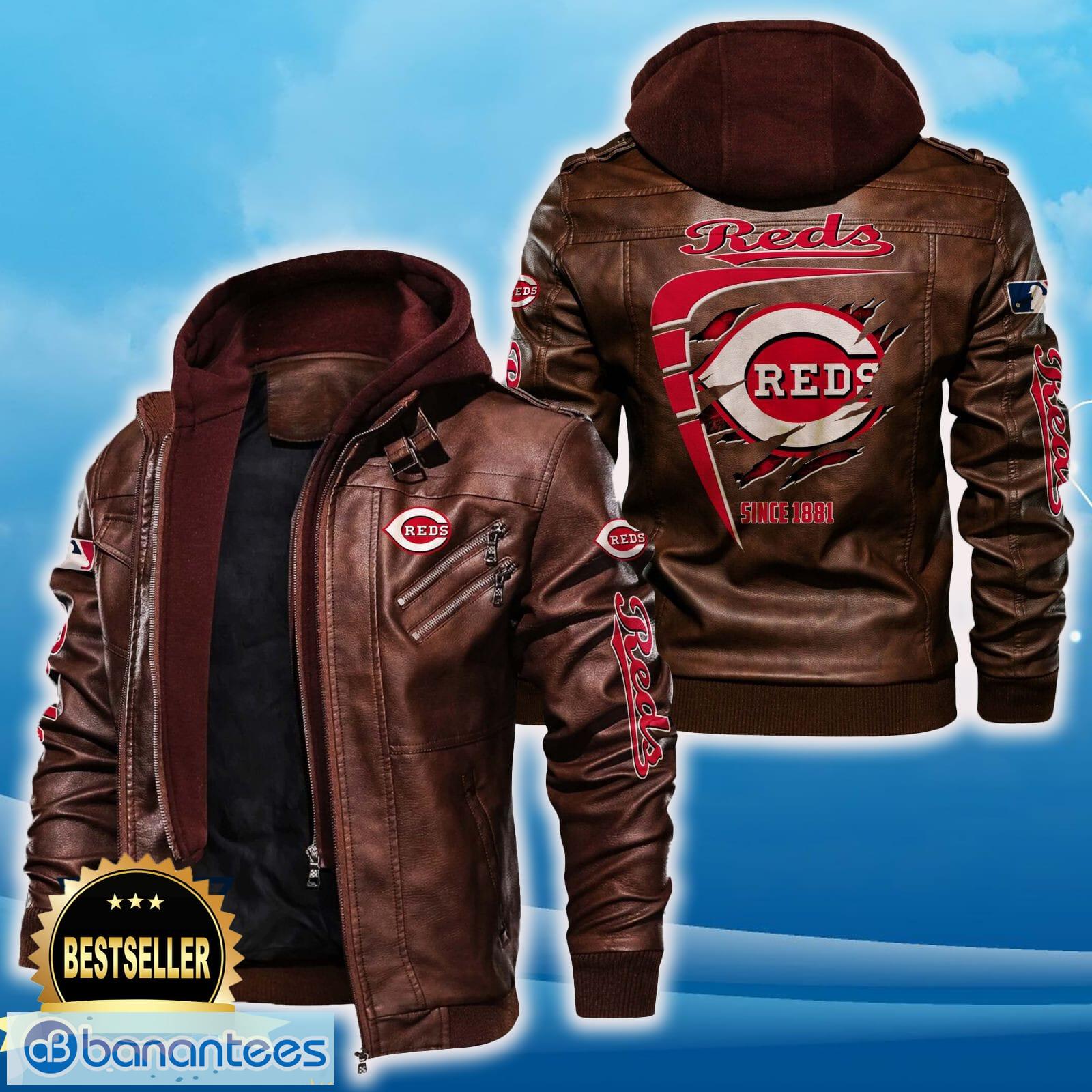 cincinnati reds leather jacket black and brown color for men and women gift fans all over print gift fans 1 image Cincinnati Reds Leather Jacket Black And Brown Color For Men And Women Gift Fans All OVer Print Gift Fans - Cincinnati Reds Leather Jacket_2