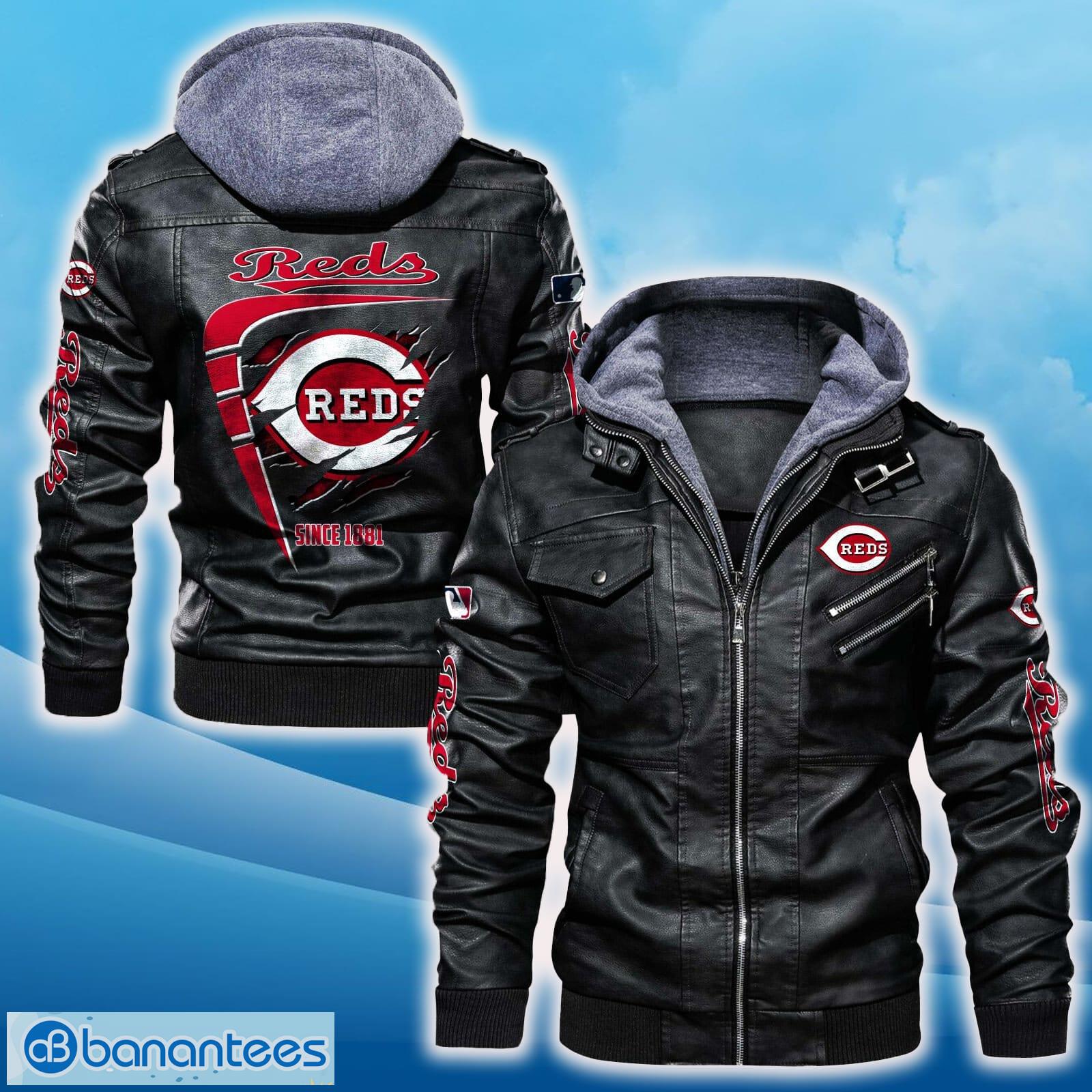 cincinnati reds leather jacket black and brown color for men and women gift fans all over print gift fans image Cincinnati Reds Leather Jacket Black And Brown Color For Men And Women Gift Fans All OVer Print Gift Fans - Cincinnati Reds Leather Jacket_1