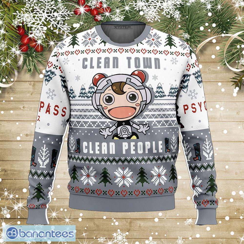 clean town clean people psycho pass snowplow ugly christmas sweater gift for men and women image Clean Town Clean People Psycho-Pass Snowplow Ugly Christmas Sweater Gift For Men And Women - Clean Town Clean People Psycho-Pass Ugly Christmas Sweater Photo_1