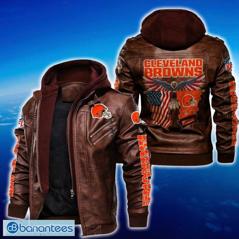 cleveland browns nfl eagle 2d leather jacket black and brown color 1 image Cleveland Browns NFL Eagle 2D Leather Jacket Black And Brown Color - Cleveland Browns NFL Eagle Leather Jacket_2