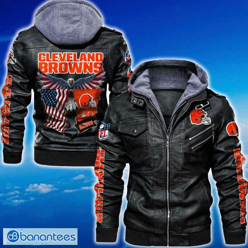 cleveland browns nfl eagle 2d leather jacket black and brown color image Cleveland Browns NFL Eagle 2D Leather Jacket Black And Brown Color - Cleveland Browns NFL Eagle Leather Jacket_1