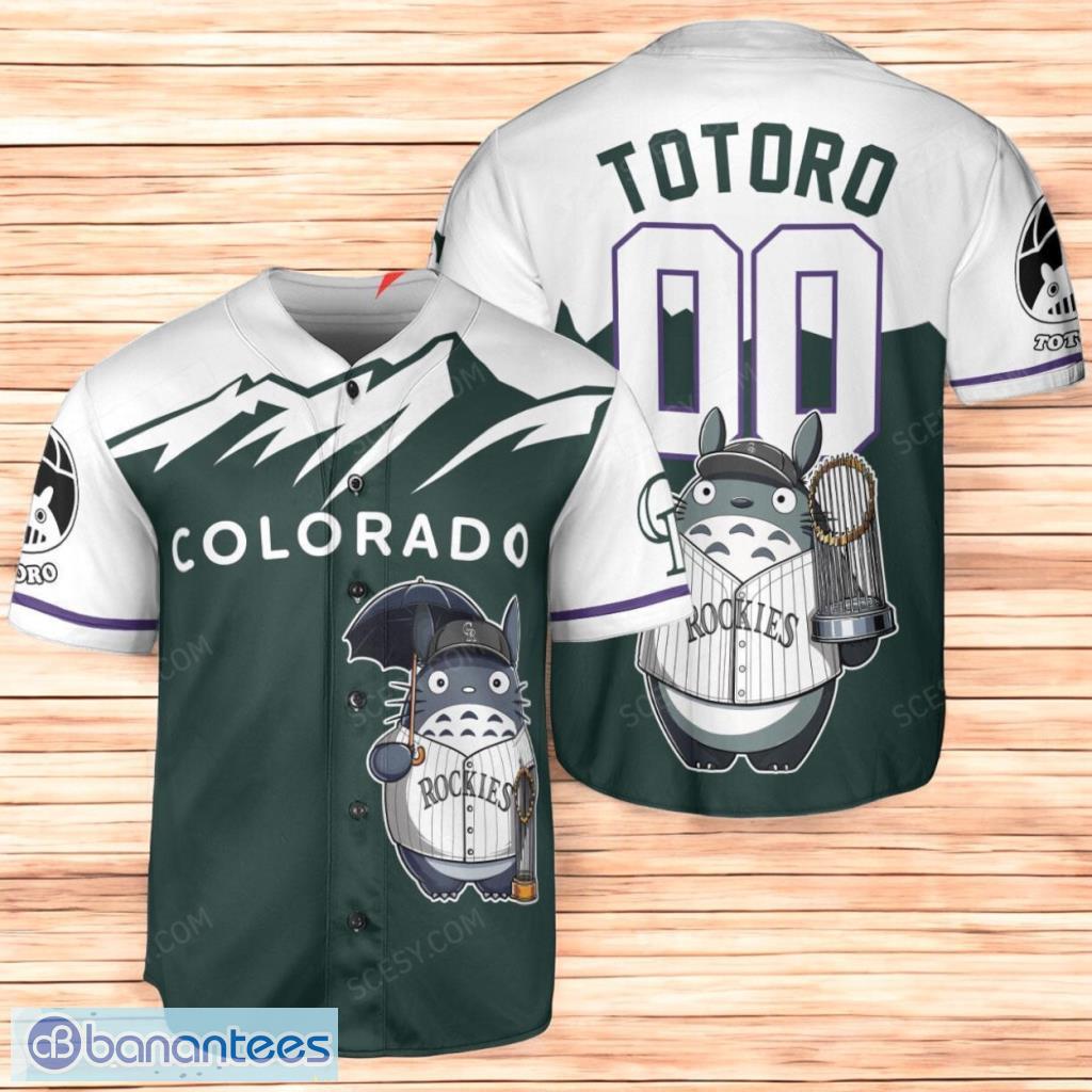 colorado rockies x totoro studio ghibli with trophy personalized baseball jersey shirt green limited edition custom name and number image Colorado Rockies x Totoro Studio Ghibli with Trophy Personalized Baseball Jersey Shirt Green Limited Edition Custom Name And Number Product Photo 1