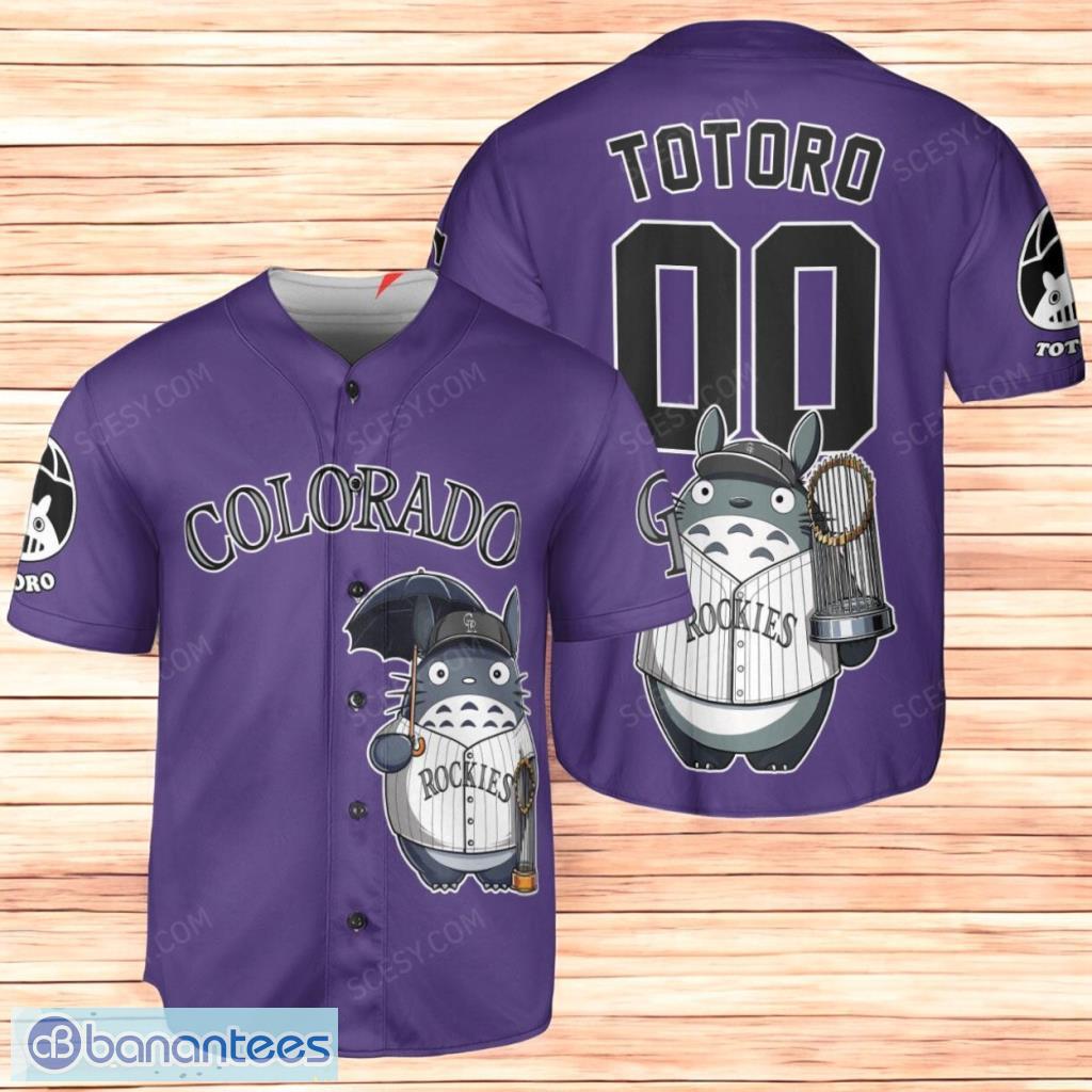 colorado rockies x totoro studio ghibli with trophy personalized baseball jersey shirt purple limited edition custom name and number image Colorado Rockies x Totoro Studio Ghibli with Trophy Personalized Baseball Jersey Shirt Purple Limited Edition Custom Name And Number Product Photo 1