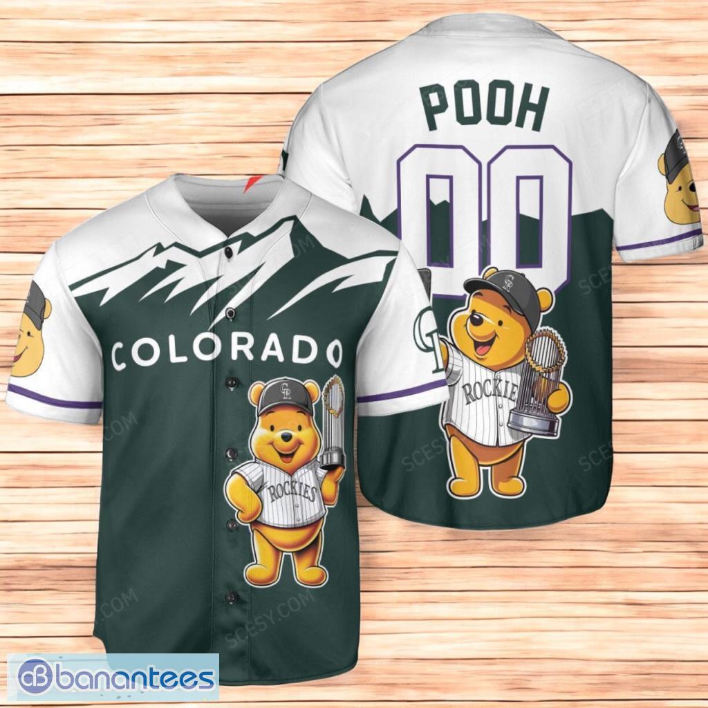 colorado rockies x winnie the pooh with trophy personalized baseball jersey shirt green limited edition custom name and number image Colorado Rockies x Winnie the Pooh with Trophy Personalized Baseball Jersey Shirt Green Limited Edition Custom Name And Number Product Photo 1