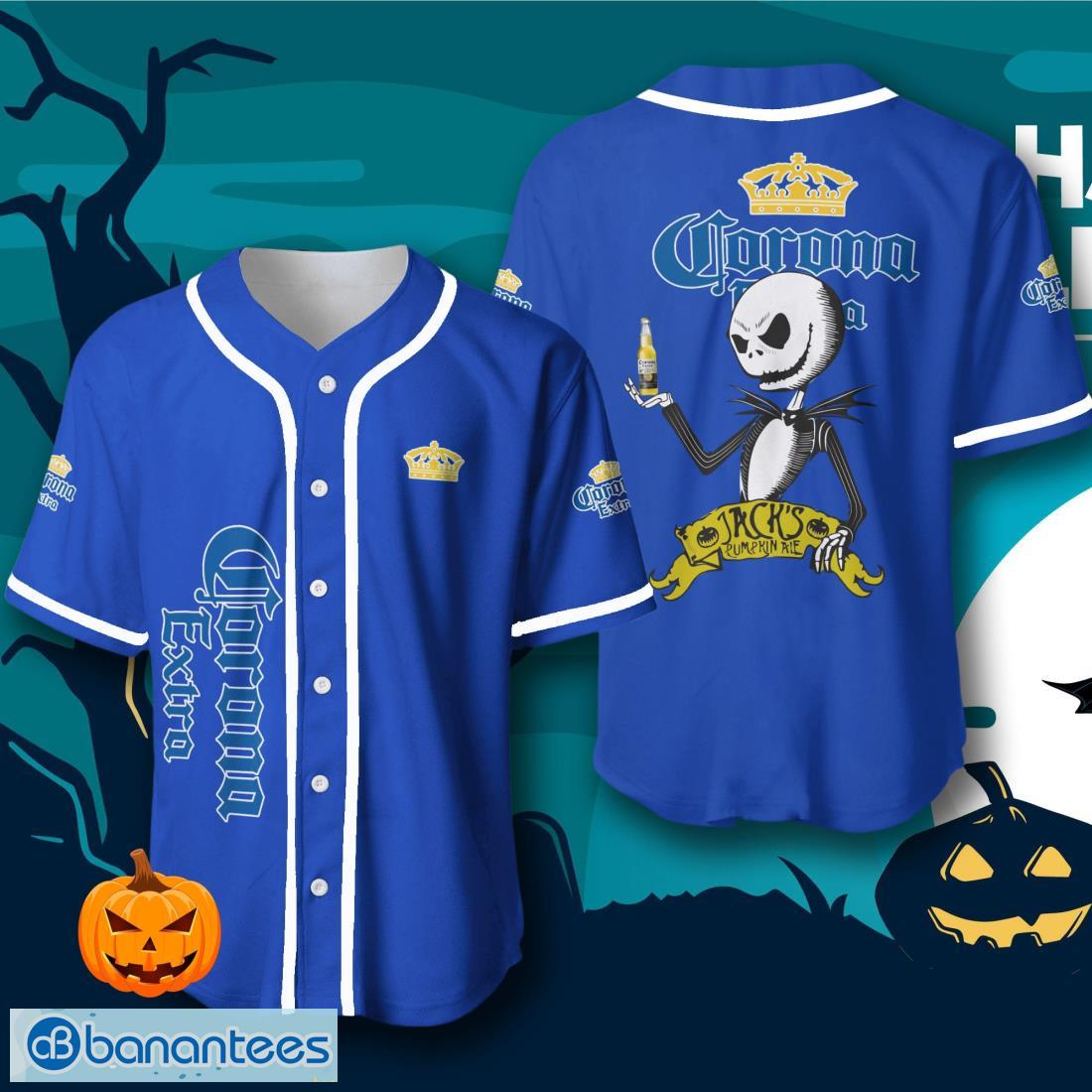 corona extra beer halloween jack skellington nightmare baseball jersey mens womens sizes image Corona Extra Beer Halloween Jack Skellington Nightmare Baseball Jersey – Men’s & Women’s Sizes Product Photo 1