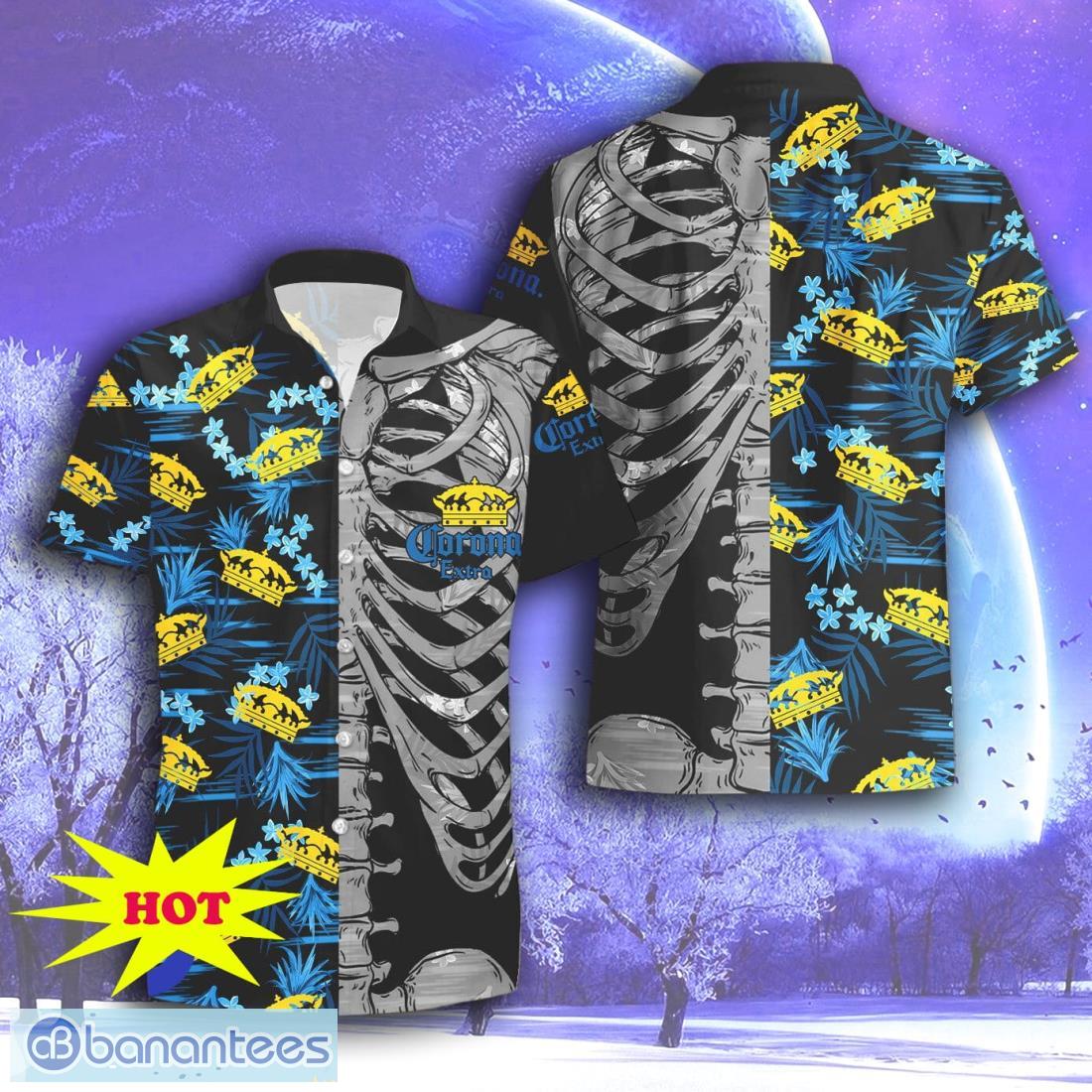 corona extra button skeleton hawaiian shirt short for men women image Corona Extra Button Skeleton Hawaiian Shirt & Short For Men Women Product Photo 1