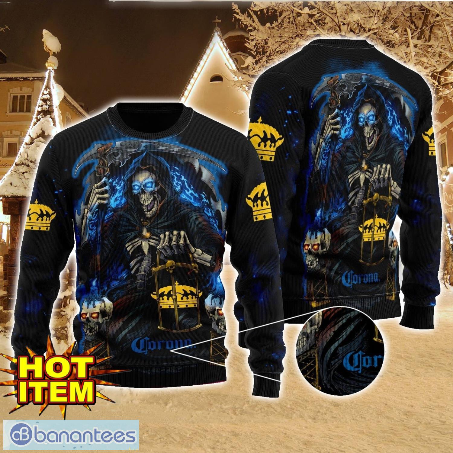 corona extra death halloween all over print sweater halloween gift for men and women image Corona Extra Death Halloween All Over Print Sweater Halloween Gift For men And Women Product Photo 1