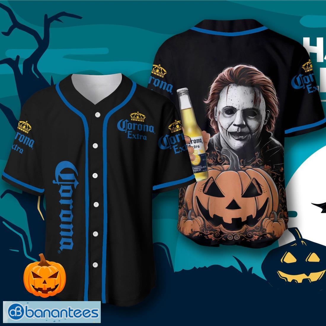 corona extra michael myers halloween costume baseball jersey mens womens sizes image Corona Extra Michael Myers Halloween Costume Baseball Jersey – Men’s & Women’s Sizes Product Photo 1