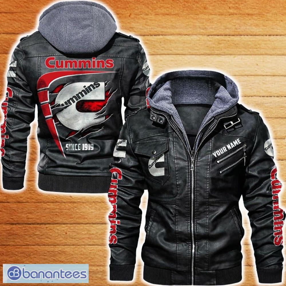 cummins leather jacket black and brown color car logo trending all over print gift fans custom name image Cummins Leather Jacket Black And Brown Color Car Logo Trending All OVer Print Gift Fans Custom Name - Cummins Leather Jacket Car For Fans_1
