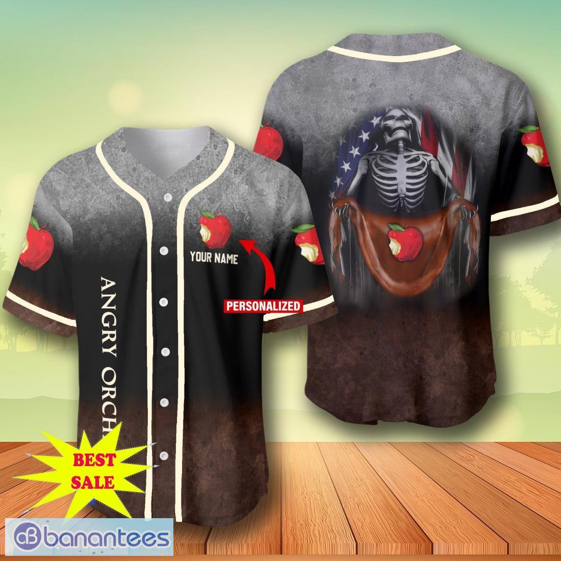 custom name angry orchard skull usa flag baseball jersey for men and women image Custom Name Angry Orchard Skull USA Flag Baseball Jersey For Men And Women Product Photo 1