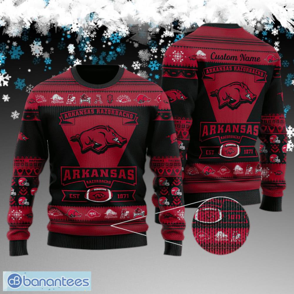 custom name arkansas razorbacks football team knitted christmas sweater gift for adult image Custom Name Arkansas Razorbacks Football Team Knitted Christmas Sweater Gift For Adult - Arkansas Razorbacks Football Team Knitted Christmas Sweater Gift For Adult