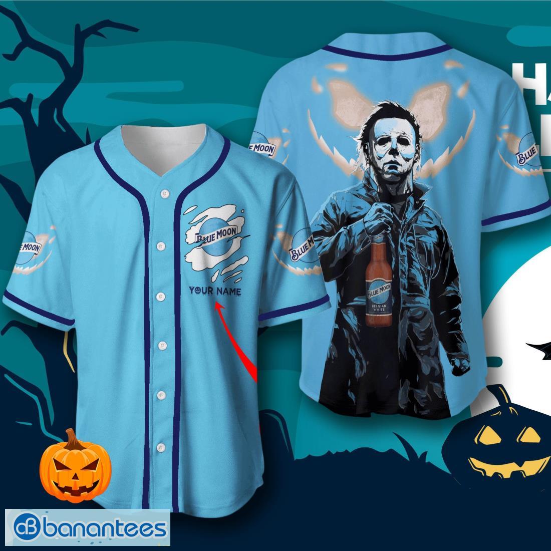 custom name blue moon halloween baseball jersey mens womens sizes image Custom Name Blue Moon Halloween Baseball Jersey – Men’s & Women’s Sizes Product Photo 1