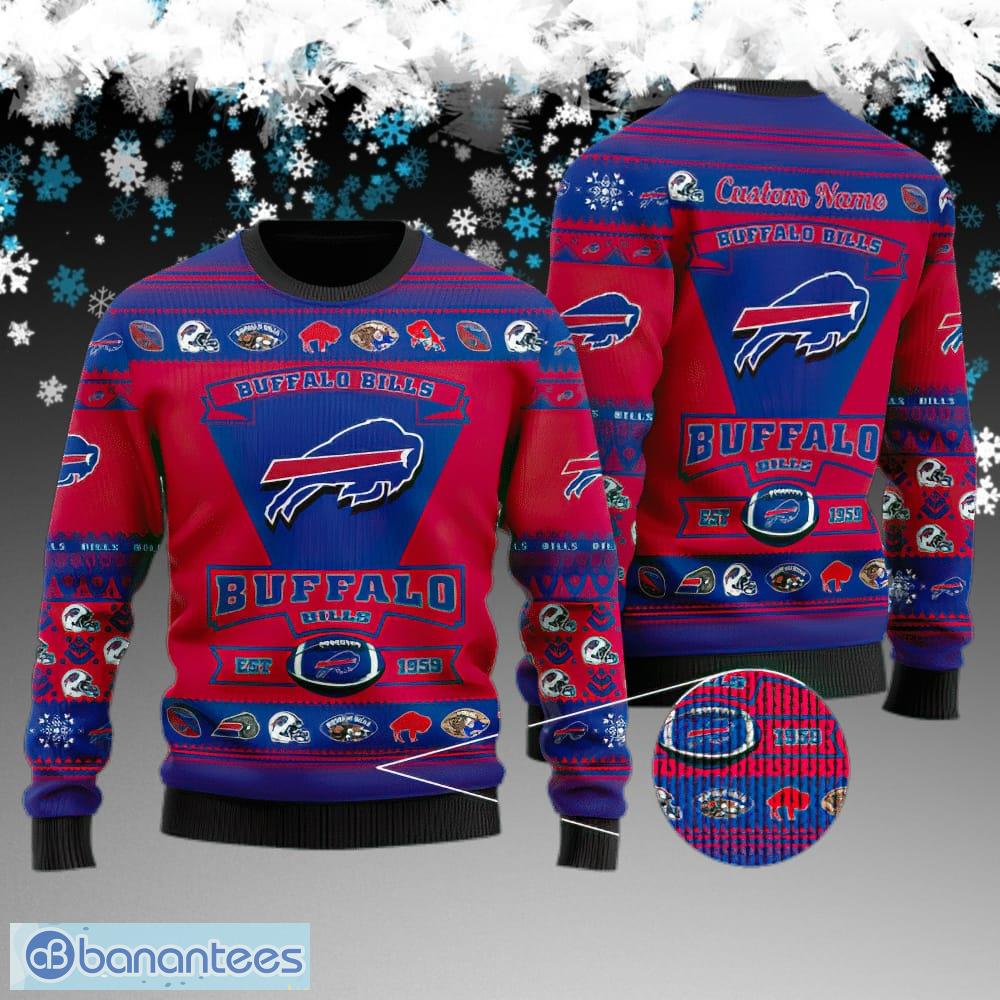 custom name buffalo bills football team ugly christmas sweater gift for adult image Custom Name Buffalo Bills Football Team Ugly Christmas Sweater Gift For Adult - Buffalo Bills Football Team Ugly Christmas Sweater Gift For Adult