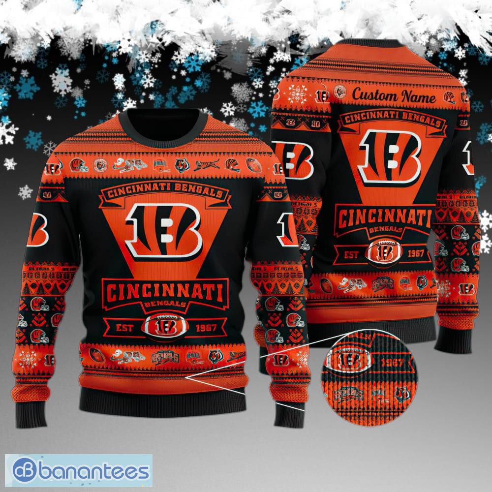 custom name cincinnati bengals football team ugly christmas 3d sweater gift for adult image Custom Name Cincinnati Bengals Football Team Ugly Christmas 3D Sweater Gift For Adult - Cincinnati Bengals Football Team Ugly Christmas 3D Sweater Gift For Adult