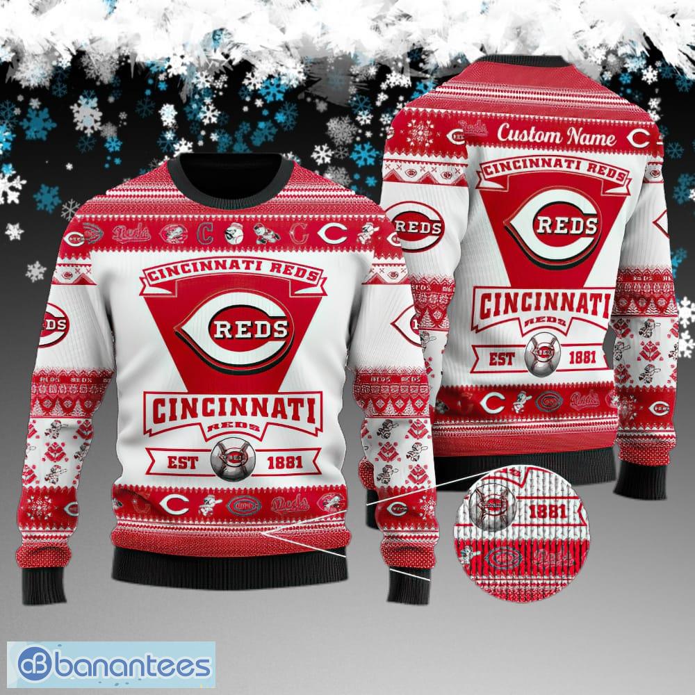 custom name cincinnati reds football team ugly xmas sweater aop gift holidays image Custom Name Cincinnati Reds Football Team Ugly Xmas Sweater AOP Gift Holidays - Cincinnati Reds Football Team Ugly Xmas Sweater AOP Gift Holidays