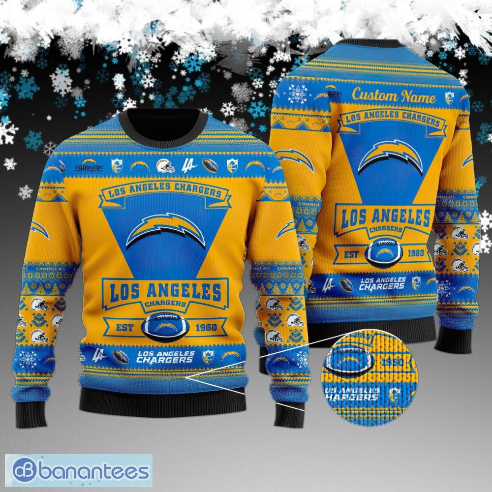custom name los angeles chargers football team ugly sweater gift for christmas image Custom Name Los Angeles Chargers Football Team Ugly Sweater Gift For Christmas - Los Angeles Chargers Football Team Ugly Sweater Gift For Christmas