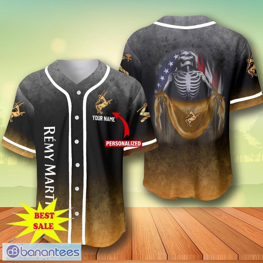 custom name remy martin ultra skull usa flag baseball jersey for men and women image Custom Name Remy Martin Ultra Skull USA Flag Baseball Jersey For Men And Women Product Photo 1