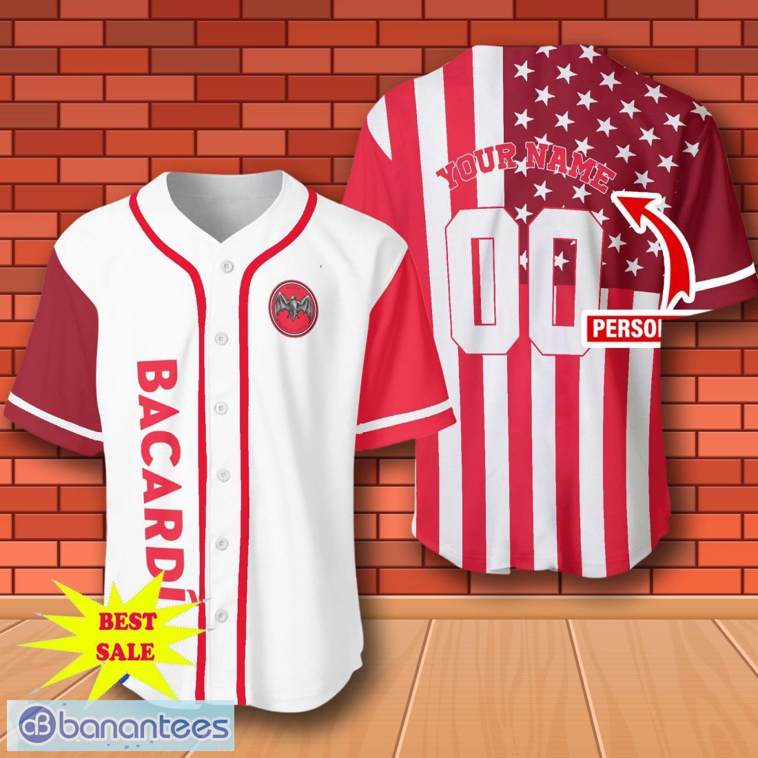custom number and name american flag bacardi whisky baseball jersey for men and women image Custom Number And Name American Flag Bacardi Whisky Baseball Jersey For Men And Women Product Photo 1