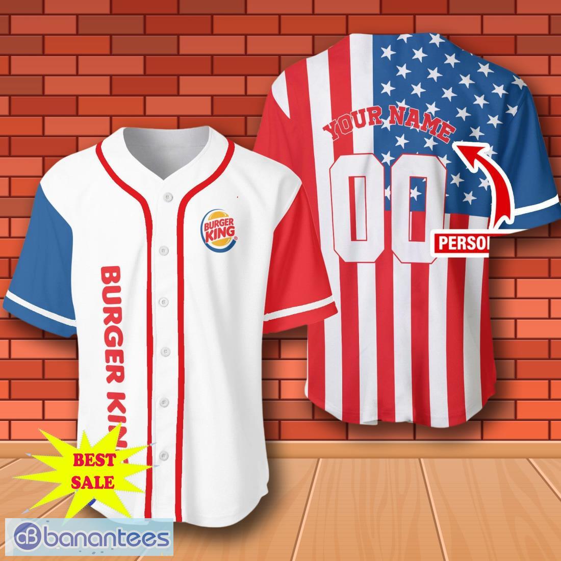 custom number and name american flag burger king whisky baseball jersey for men and women image Custom Number And Name American Flag Burger King Whisky Baseball Jersey For Men And Women Product Photo 1
