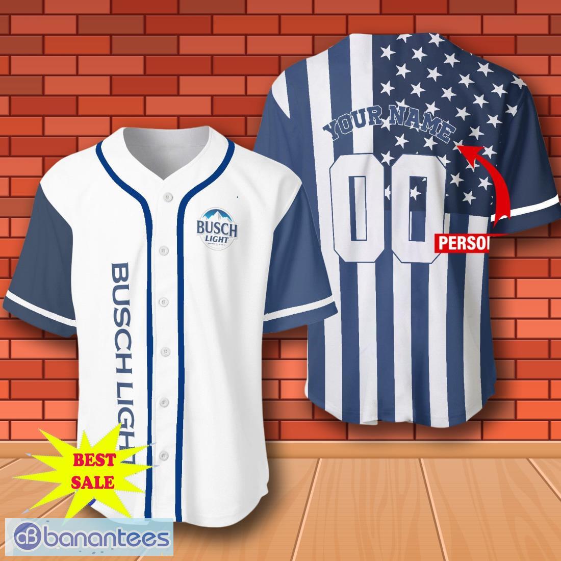 custom number and name american flag busch light baseball jersey for men and women image Custom Number And Name American Flag Busch Light Baseball Jersey For Men And Women Product Photo 1