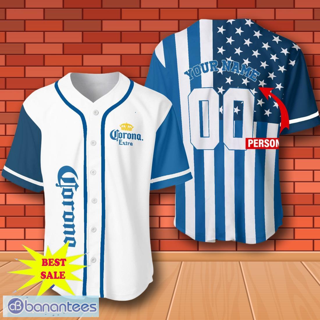 custom number and name american flag corona extra baseball jersey for men and women image Custom Number And Name American Flag Corona Extra Baseball Jersey For Men And Women Product Photo 1