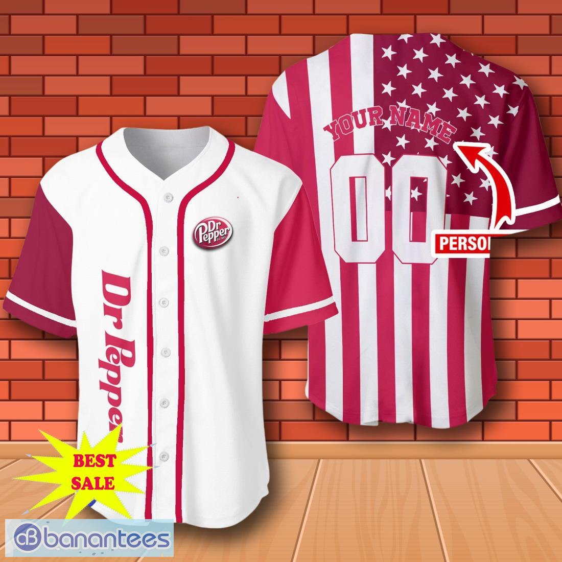 custom number and name american flag dr pepper baseball jersey for men and women image Custom Number And Name American Flag Dr Pepper Baseball Jersey For Men And Women Product Photo 1