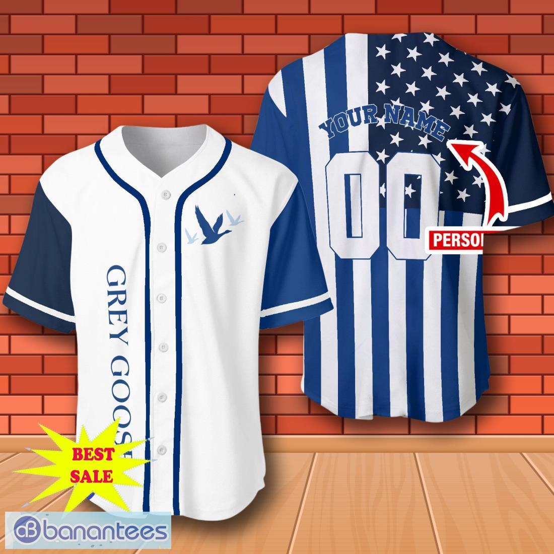 custom number and name american flag grey goose vodka baseball jersey for men and women image Custom Number And Name American Flag Grey Goose Vodka Baseball Jersey For Men And Women Product Photo 1