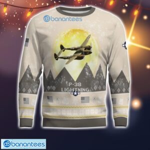 P-38 Lightning P38 All Printed Aircraft Moonlight Ugly Christmas Sweater Product Photo 2