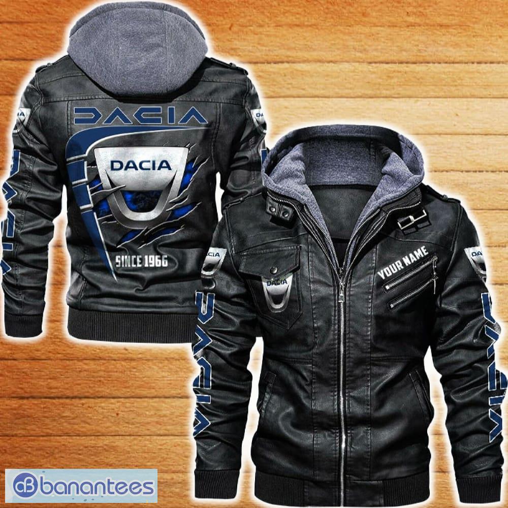 dacia leather jacket black and brown color car logo trending all over print gift fans custom name image Dacia Leather Jacket Black And Brown Color Car Logo Trending All OVer Print Gift Fans Custom Name - Dacia Leather Jacket Car For Fans_1