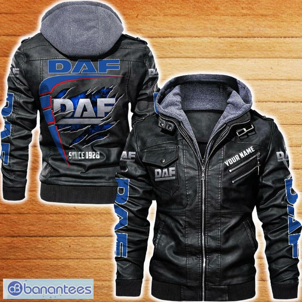 daf leather jacket black and brown color car logo trending all over print gift fans custom name image DAF Leather Jacket Black And Brown Color Car Logo Trending All OVer Print Gift Fans Custom Name - DAF Leather Jacket Car For Fans_1