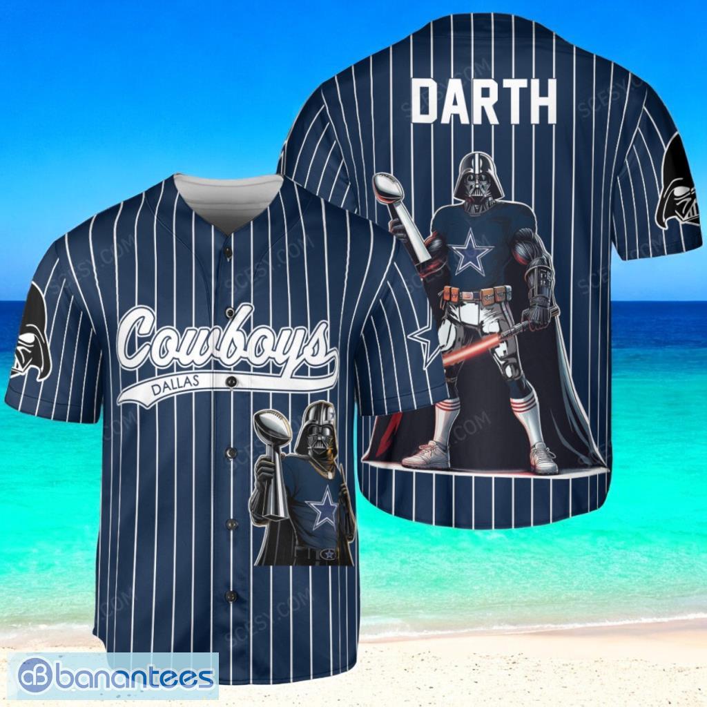 dallas cowboys darth vader baseball jersey shirt navy striped limited edition image Dallas Cowboys Darth Vader Baseball Jersey Shirt Navy Striped Limited Edition Product Photo 1
