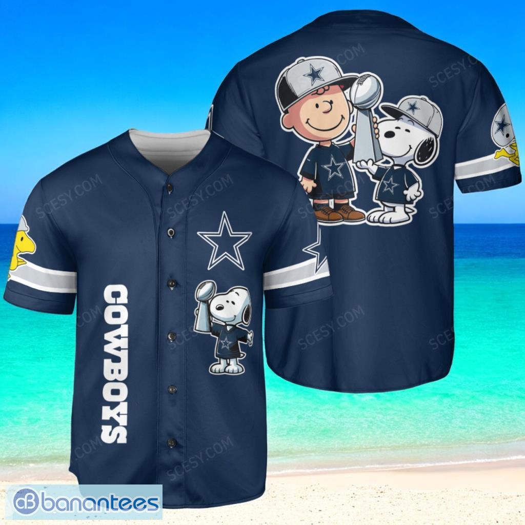 dallas cowboys peanut snoopy baseball jersey shirt navy limited edition image Dallas Cowboys Peanut Snoopy Baseball Jersey Shirt Navy Limited Edition Product Photo 1
