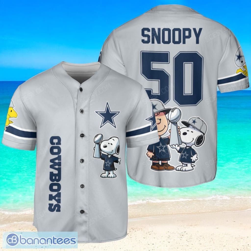 dallas cowboys peanut snoopy champion baseball jersey shirt gray limited edition custom name and number image Dallas Cowboys Peanut Snoopy Champion Baseball Jersey Shirt Gray Limited Edition Custom Name And Number Product Photo 1