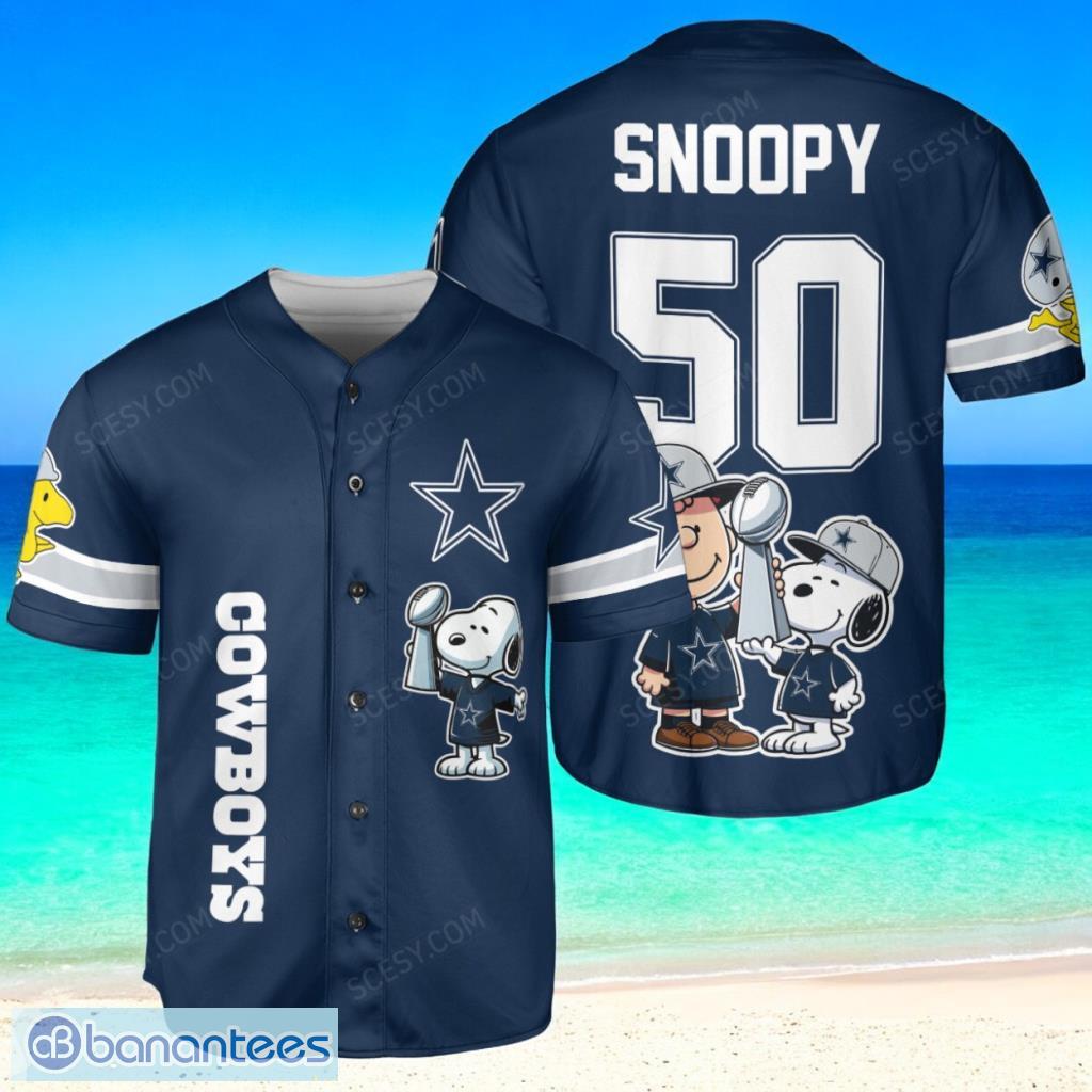 dallas cowboys peanut snoopy champion baseball jersey shirt navy limited edition custom name and number image Dallas Cowboys Peanut Snoopy Champion Baseball Jersey Shirt Navy Limited Edition Custom Name And Number Product Photo 1
