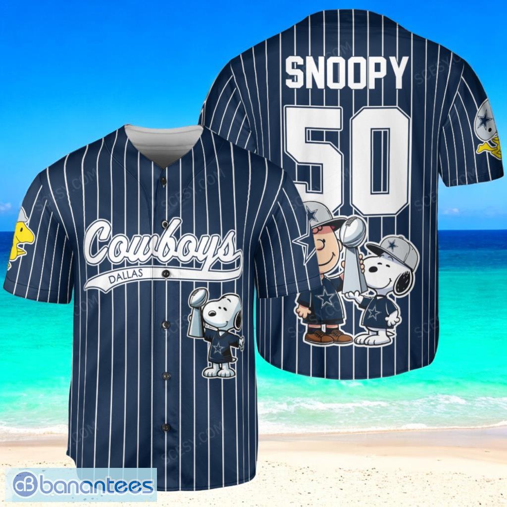 dallas cowboys peanut snoopy champion baseball jersey shirt navy striped limited edition custom name and number image Dallas Cowboys Peanut Snoopy Champion Baseball Jersey Shirt Navy Striped Limited Edition Custom Name And Number Product Photo 1