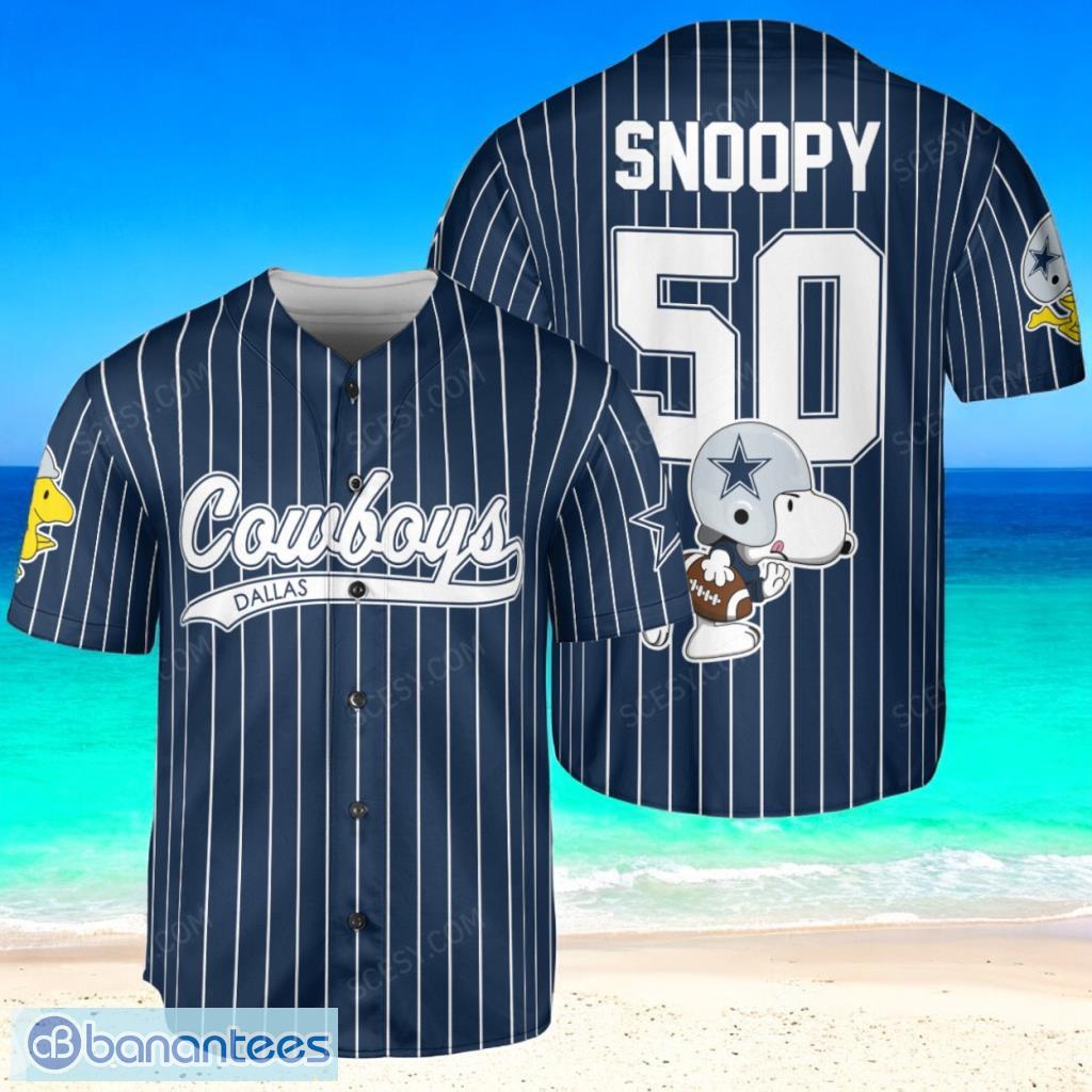 dallas cowboys snoopy baseball jersey shirt navy striped limited edition custom name and number image Dallas Cowboys Snoopy Baseball Jersey Shirt Navy Striped Limited Edition Custom Name And Number Product Photo 1