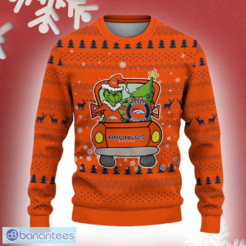 denver broncos grinch driving funny 3d ugly christmas sweater for men women image Denver Broncos Grinch Driving Funny 3D Ugly Christmas Sweater For Men Women - Denver Broncos Christmas Sweater Grinch Driving Photo 2