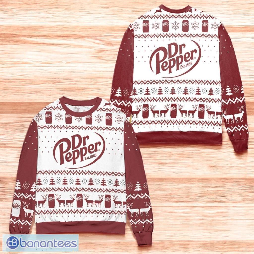 dr pepper soda logo snowflakes pattern ugly christmas sweater image Dr Pepper Soda Logo Snowflakes Pattern Ugly Christmas Sweater Product Photo 1
