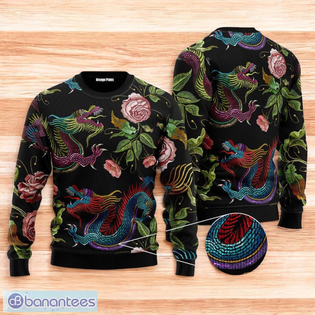 dragons flower pattern pullover ugly christmas sweater for men and women image Dragons Flower Pattern Pullover Ugly Christmas Sweater For Men And Women Product Photo 1