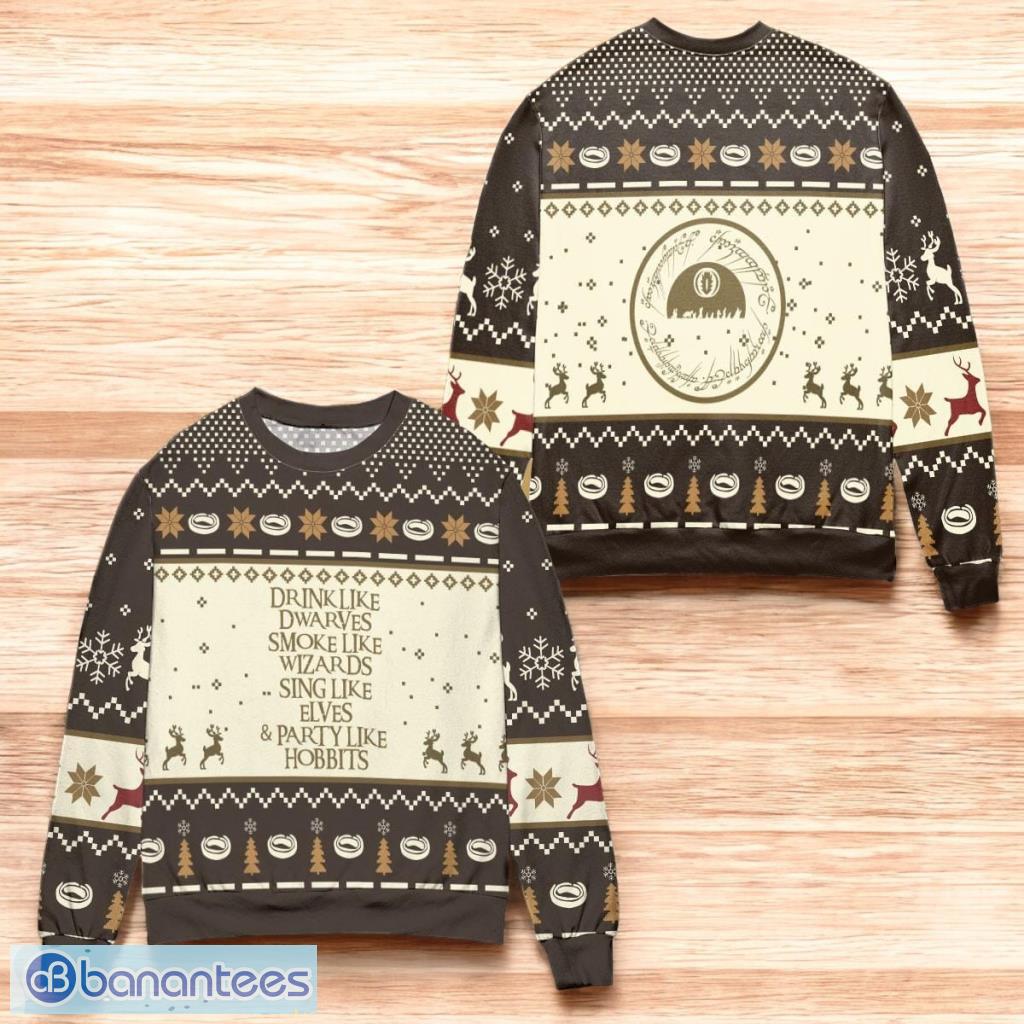 drink like dwarves smoke like wizards ugly christmas sweater image Drink Like Dwarves Smoke Like Wizards Ugly Christmas Sweater Product Photo 1